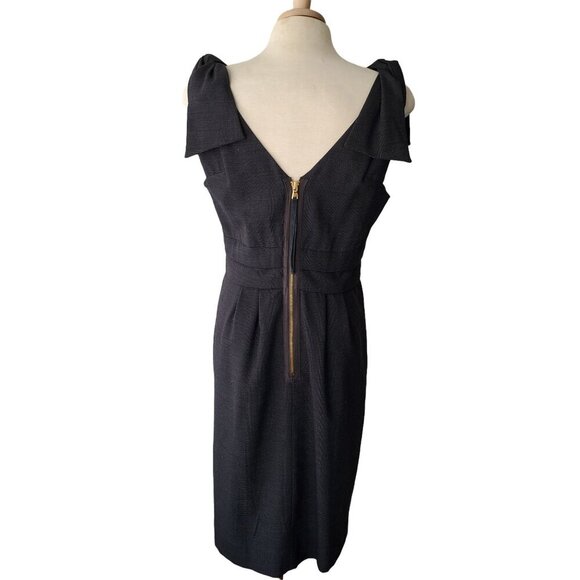 Y2K Marc Marc Jacobs Navy Pin Dot Sheath Dress 10 Wool Blend Belted Bow Back Zip - Picture 4 of 11